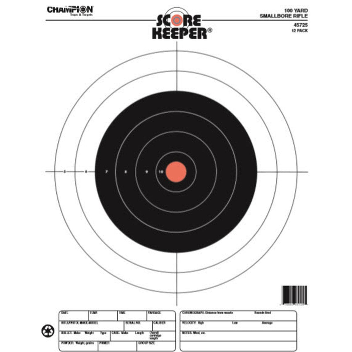 Champion Score Keeper Bullseye Paper Targets 12 - Pack - Fluorescent Orange/Black - Forza Sports