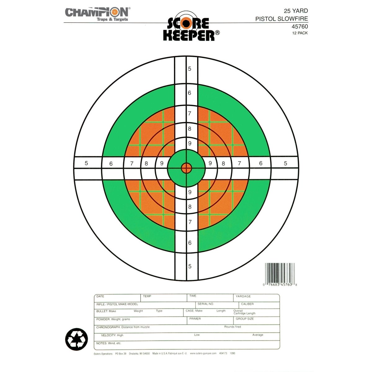 Champion Score Keeper Bullseye Paper Targets - Fluorescent Orange/Green - Forza Sports