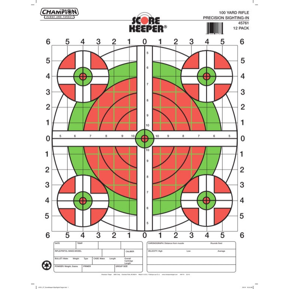 Champion Score Keeper Bullseye Paper Targets - Fluorescent Orange/Green - Forza Sports
