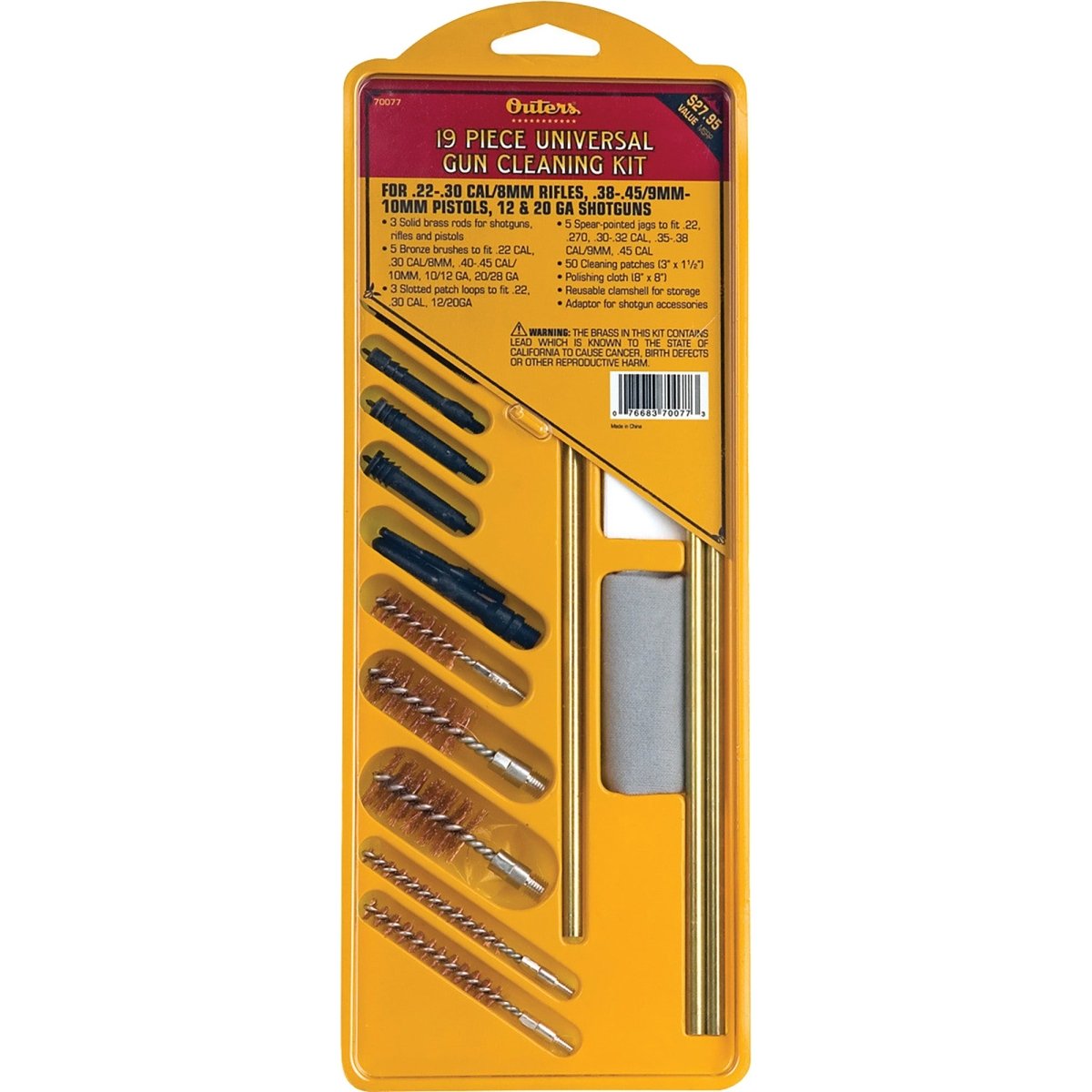 Outers 19 - Piece Brass Rod Universal Gun Cleaning Kit - Forza Sports