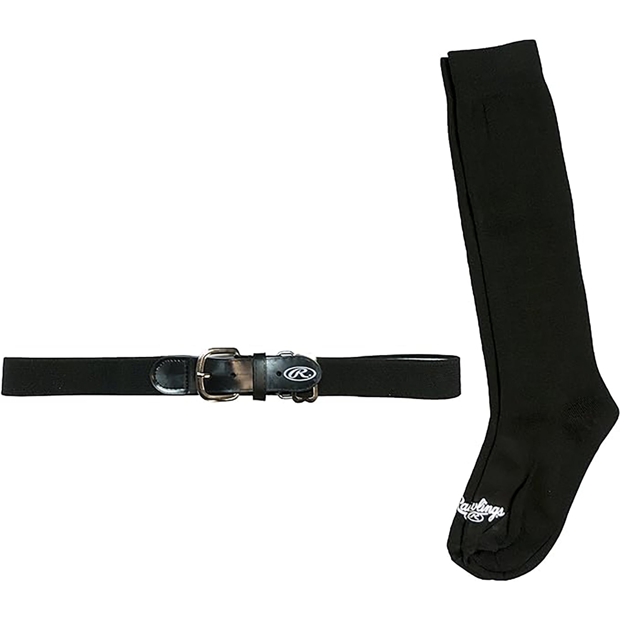 Black belt and socks combo set with a logo on a white background