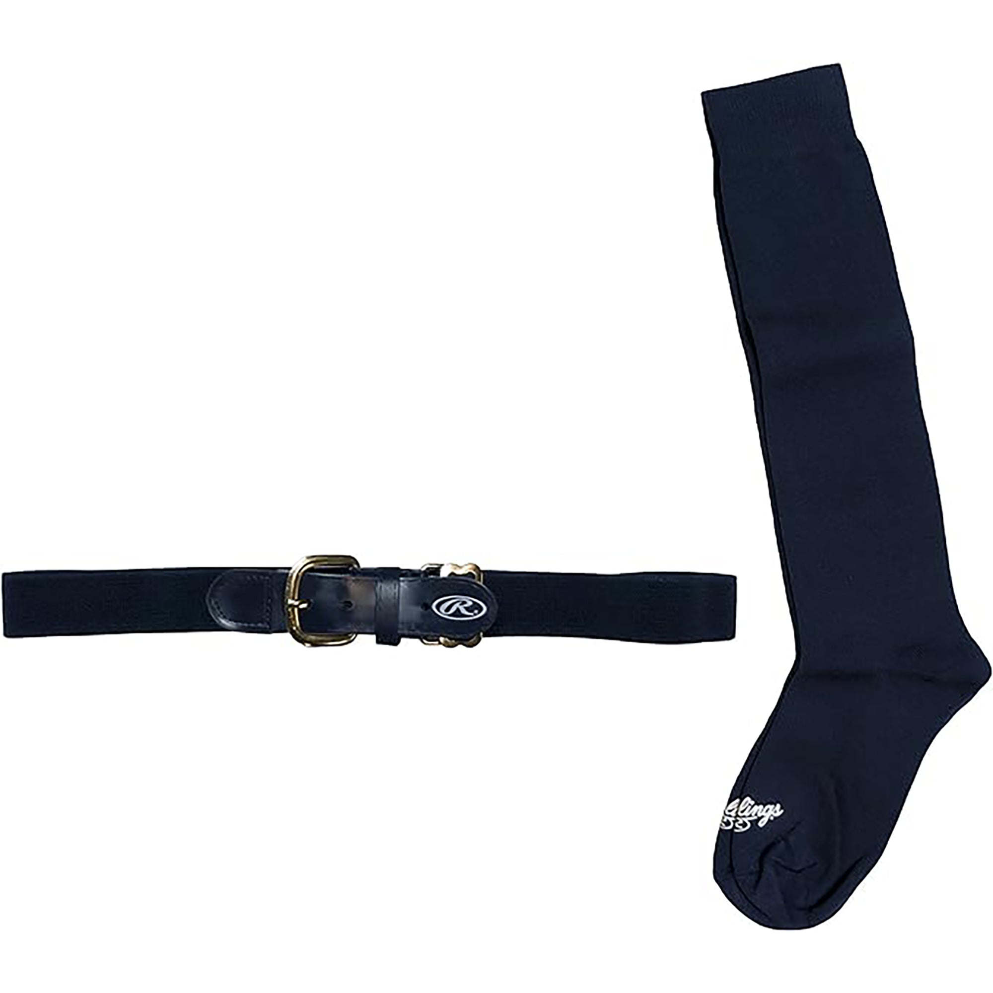 Black belt and socks combo set with a logo on a white background