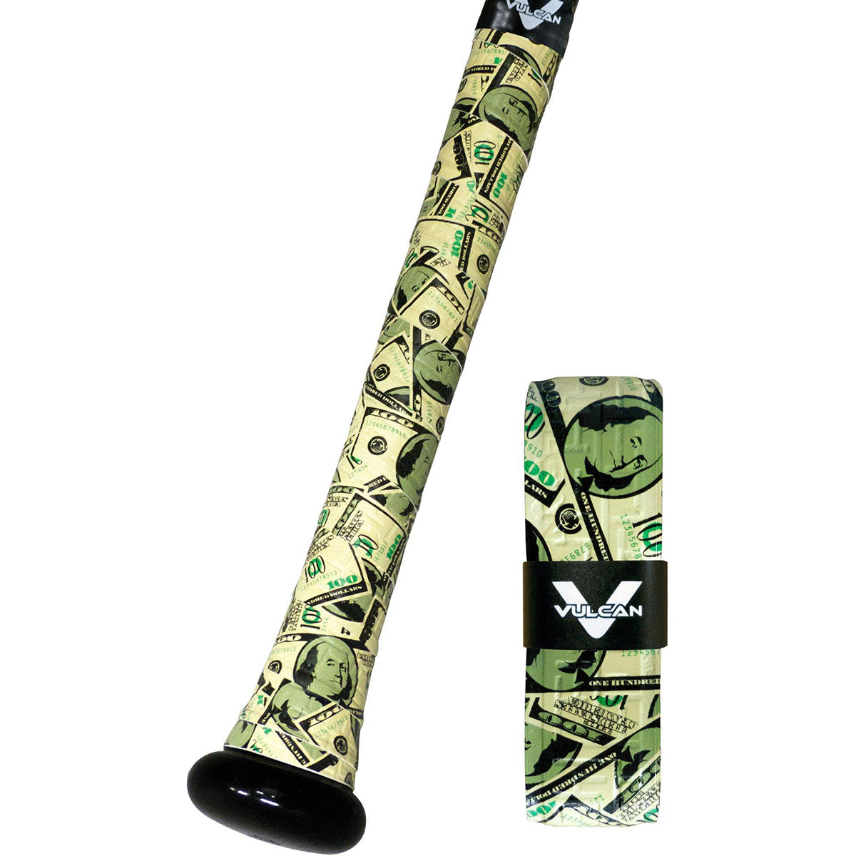Grip with dollar bill pattern and Vulcan branding on a white background