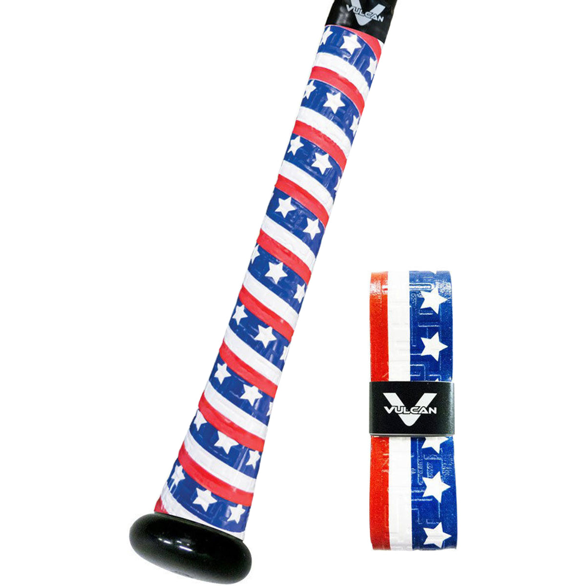 Grip with American flag design and Vulcan branding on a white background