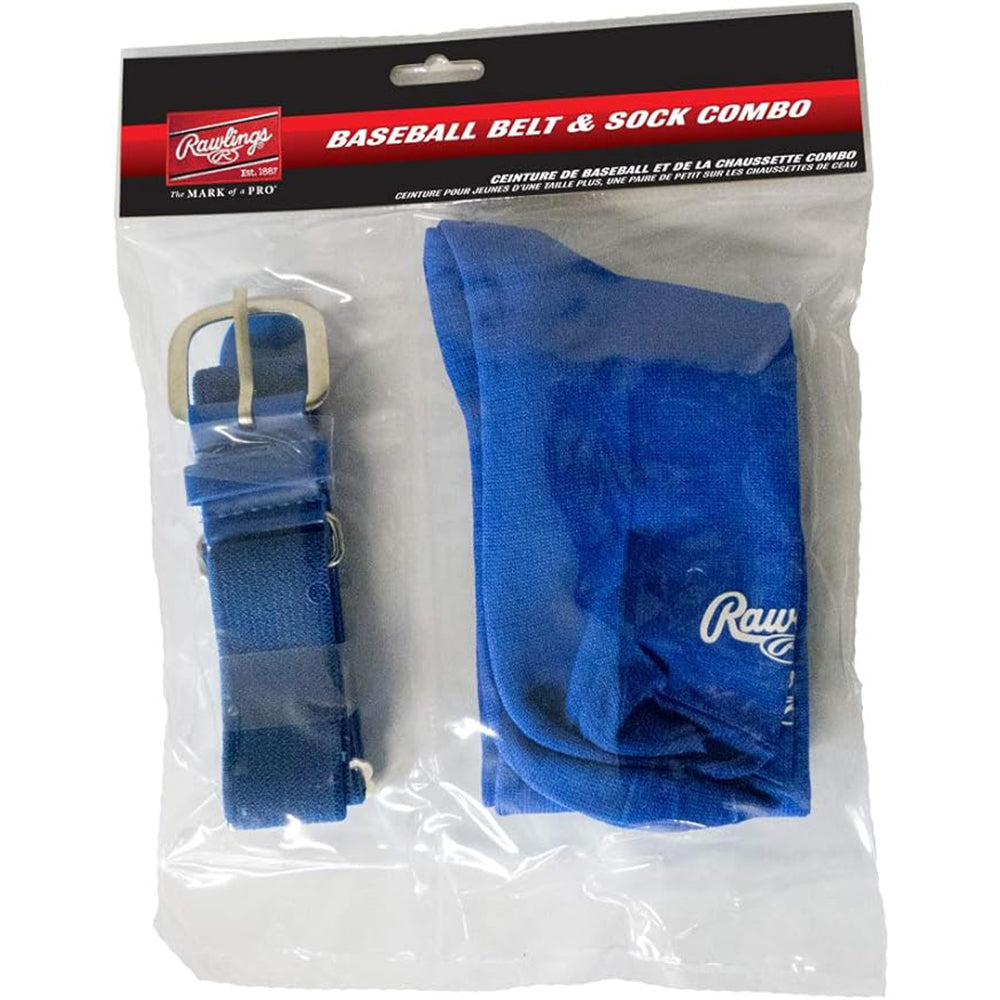 Rawlings baseball belt and sock combo set packaging on a white background