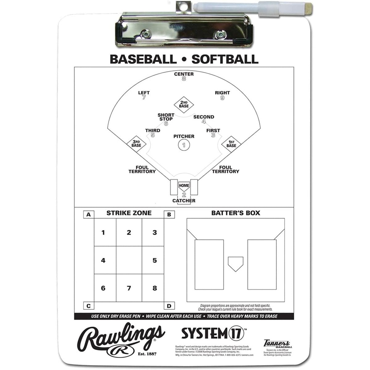 Rawlings System - 17 Dry Erase Baseball/Softball Coach Clipboard - Forza Sports