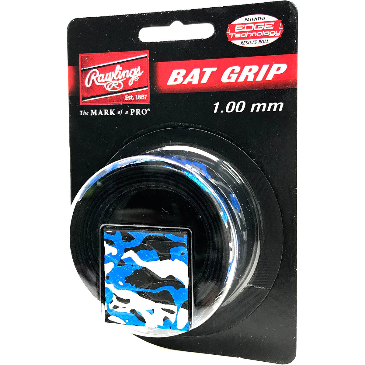Rawlings bat grip packaging with blue and black camouflage pattern