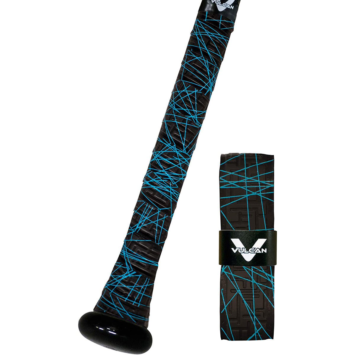 Black and blue patterned boxing wrap with Vulcan logo on a white background