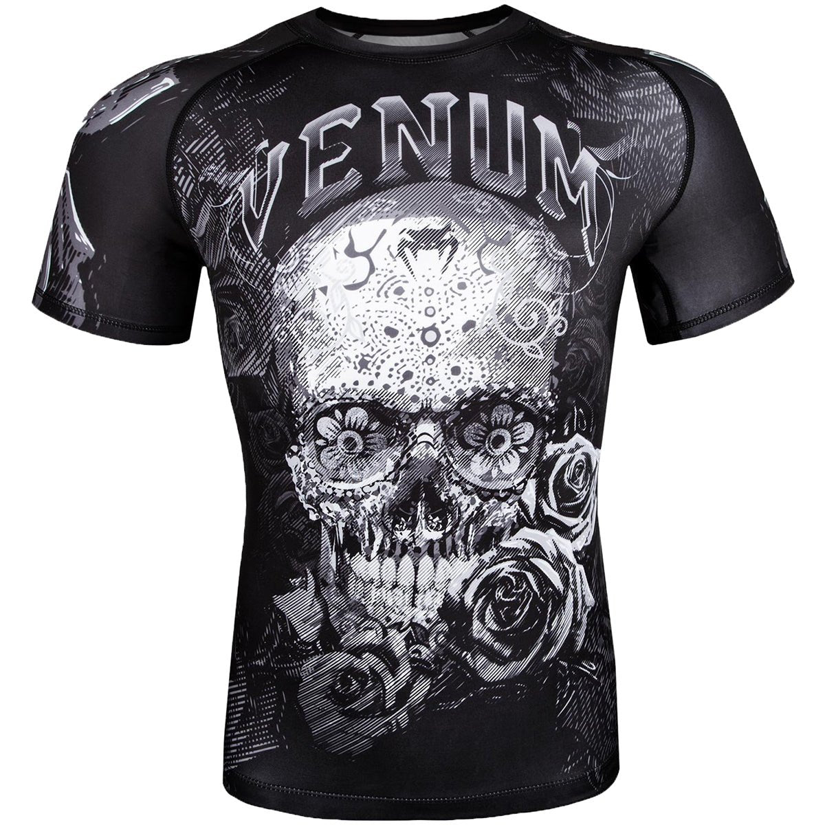Venum Santa Muerte 3.0 Short Sleeve Compression Rashguard - Black/White - Forza Sports