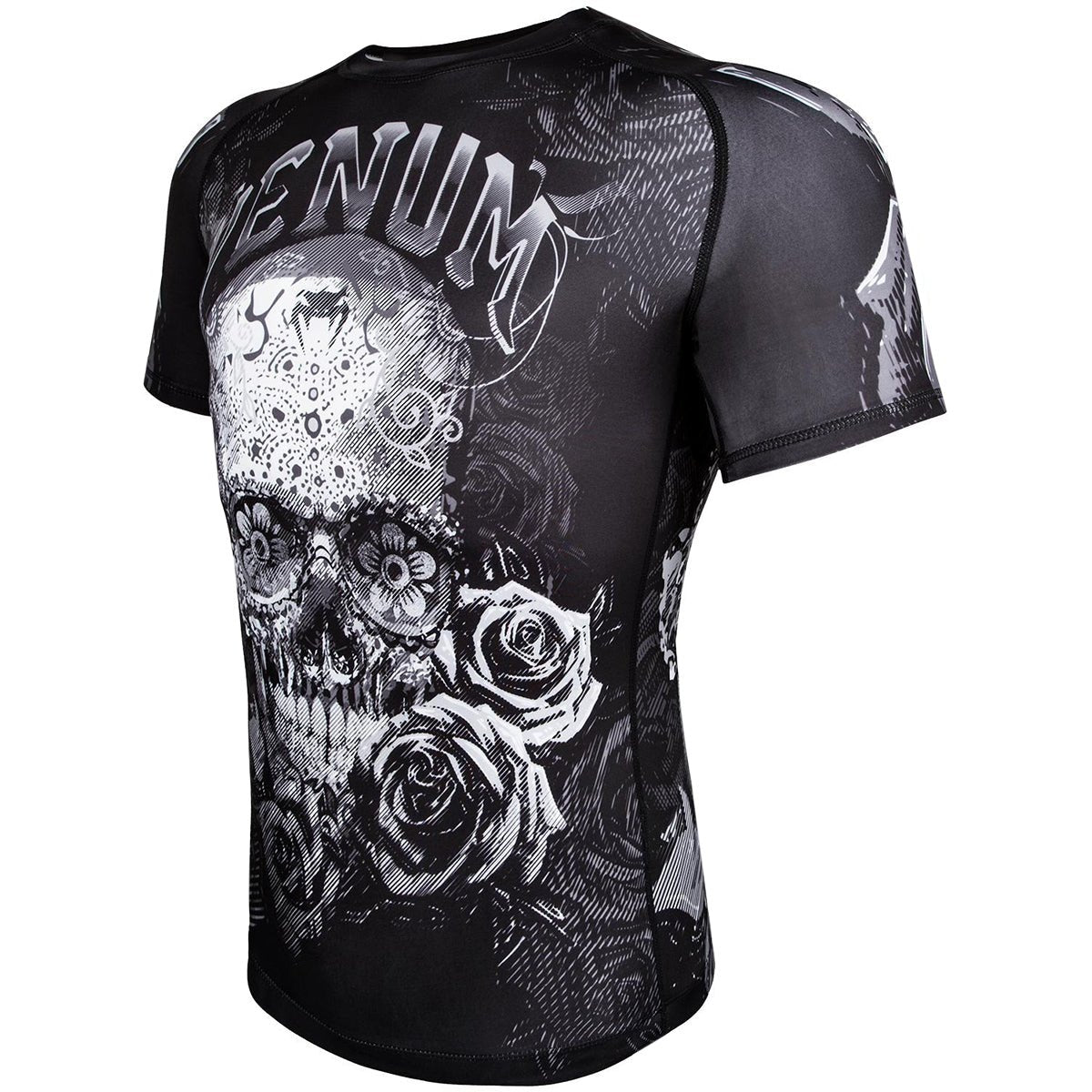 Venum Santa Muerte 3.0 Short Sleeve Compression Rashguard - Black/White - Forza Sports