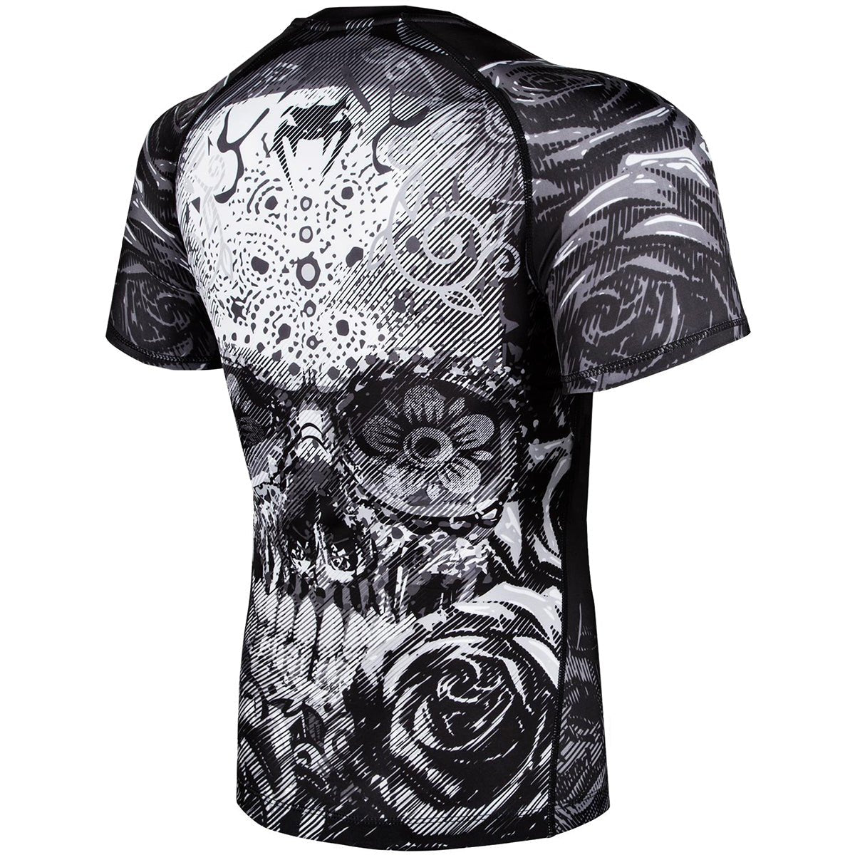 Venum Santa Muerte 3.0 Short Sleeve Compression Rashguard - Black/White - Forza Sports