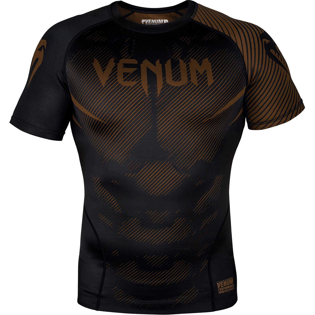 Venum No-Gi 2.0 Short Sleeve MMA Compression Rashguard - Black/Brown Venum