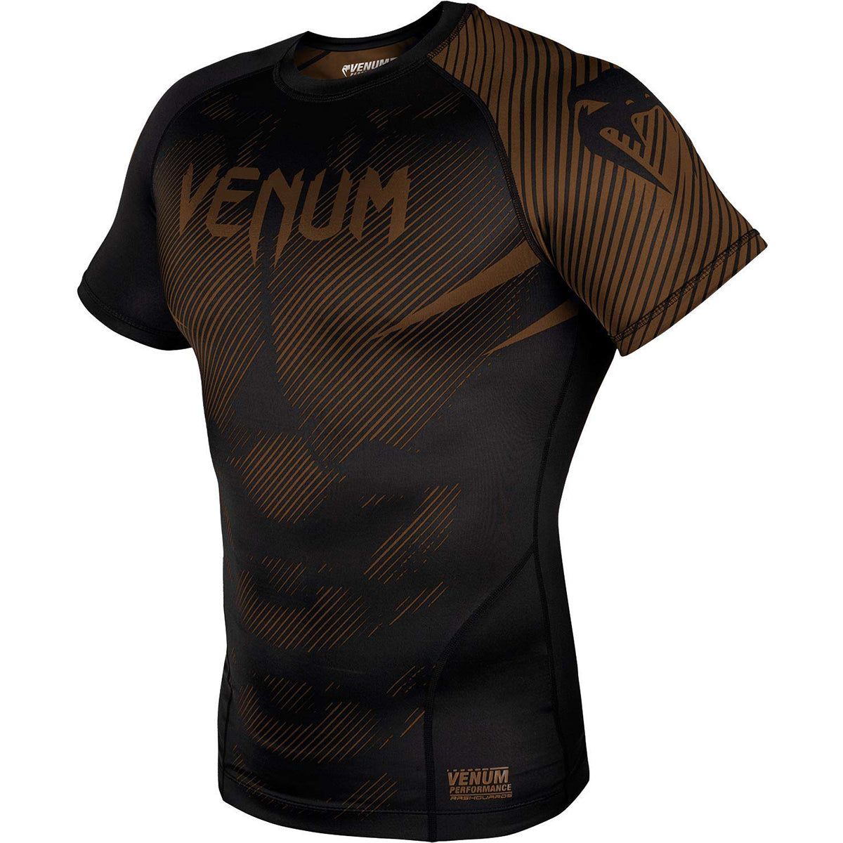Venum No-Gi 2.0 Short Sleeve MMA Compression Rashguard - Black/Brown Venum