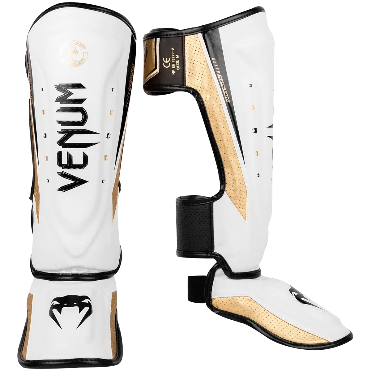 Venum Elite Evo Protective Shin Instep Guards - White/Gold Venum
