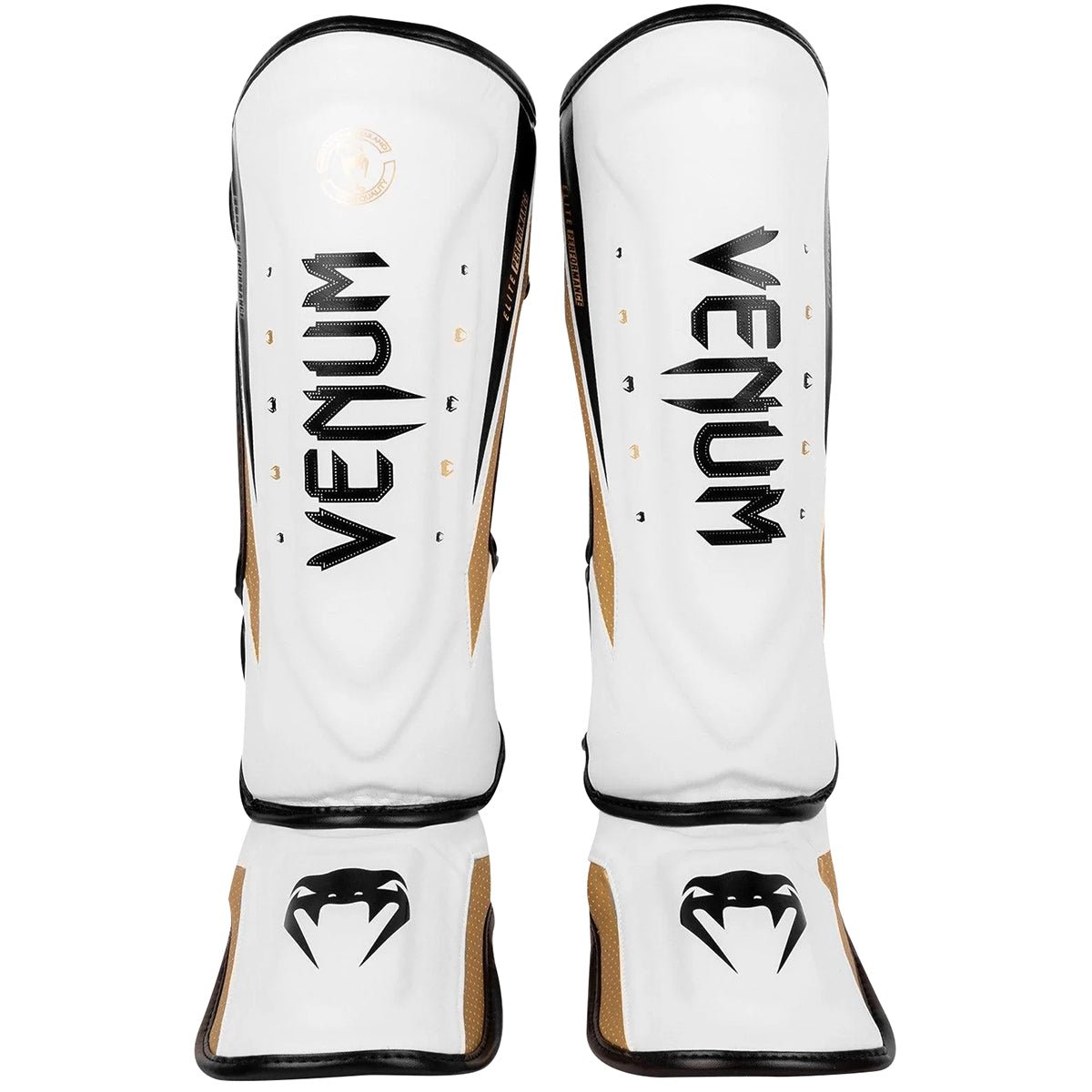 Venum Elite Evo Protective Shin Instep Guards - White/Gold - Forza Sports