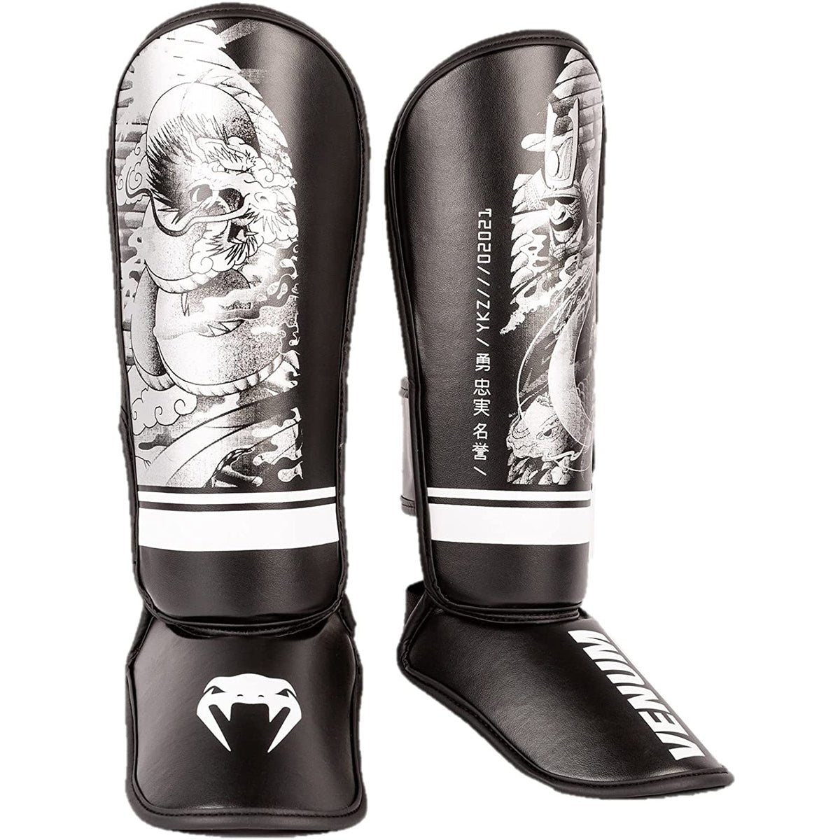Venum YKZ21 Kid's Protective Shin Instep Guards - Black/White - Forza Sports