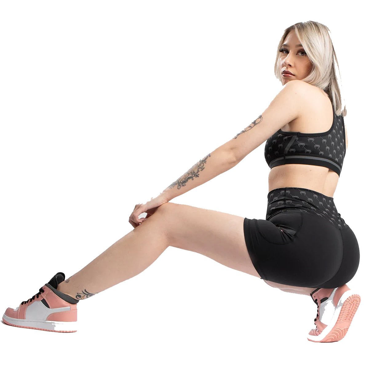 Venum Women's Monogram Compression Shorts - Black/Pink/Gold - Forza Sports