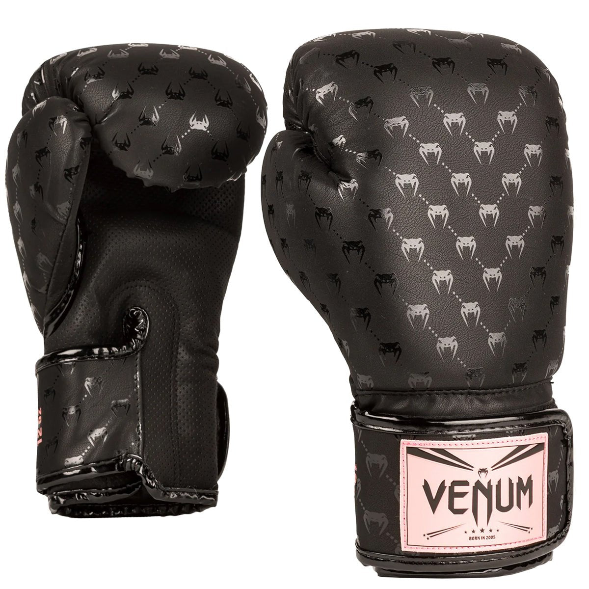 Venum Impact Monogram Hook and Loop Boxing Gloves - Black/Pink/Gold - Forza Sports