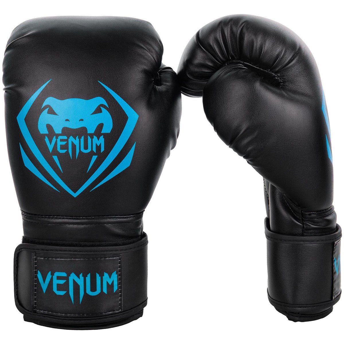 Venum Contender Hook and Loop Training Boxing Gloves - Black/Cyan - Forza Sports