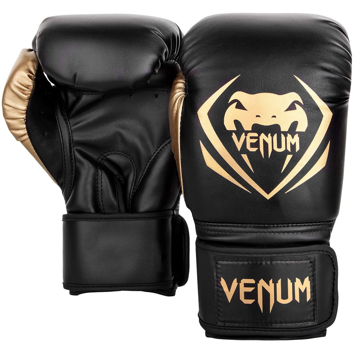 Venum Contender Hook and Loop Training Boxing Gloves - Black/Gold - Forza Sports