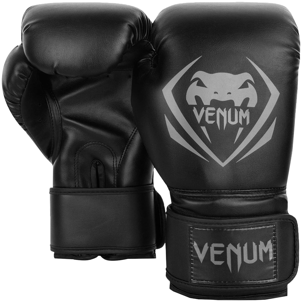 Venum Contender Hook and Loop Training Boxing Gloves - Black/Gray - Forza Sports