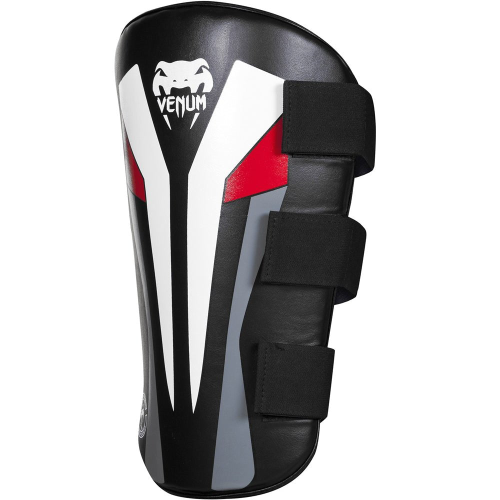 Venum Elite Skintex Leather Leg Protectors - Black/Ice/Red - Forza Sports