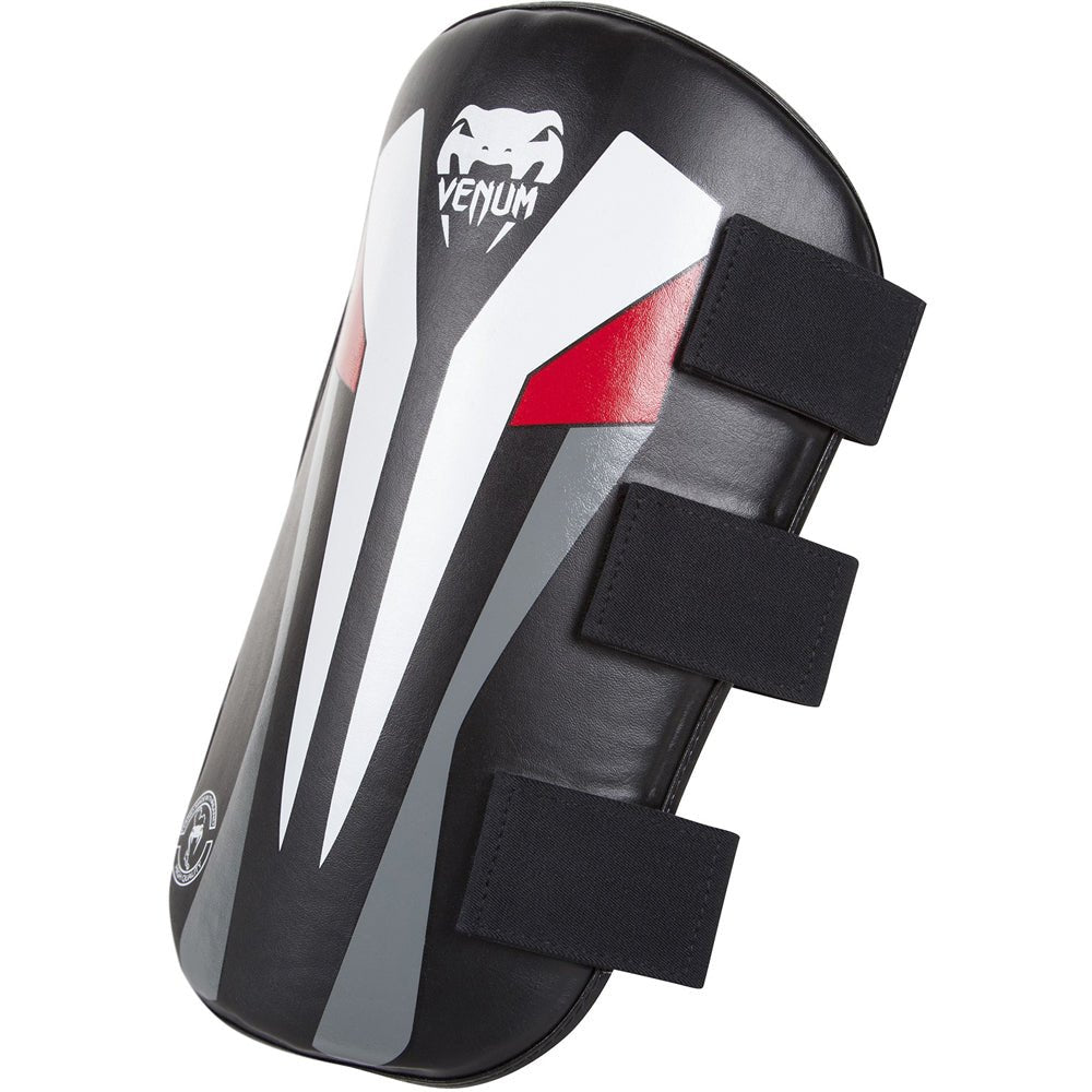 Venum Elite Skintex Leather Leg Protectors - Black/Ice/Red - Forza Sports