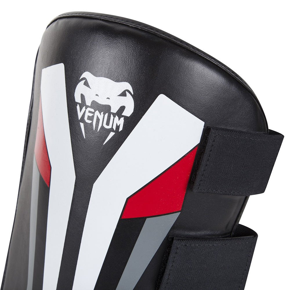 Venum Elite Skintex Leather Leg Protectors - Black/Ice/Red - Forza Sports