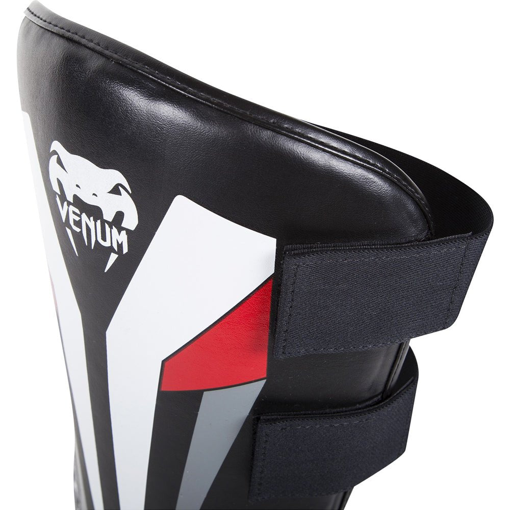 Venum Elite Skintex Leather Leg Protectors - Black/Ice/Red - Forza Sports