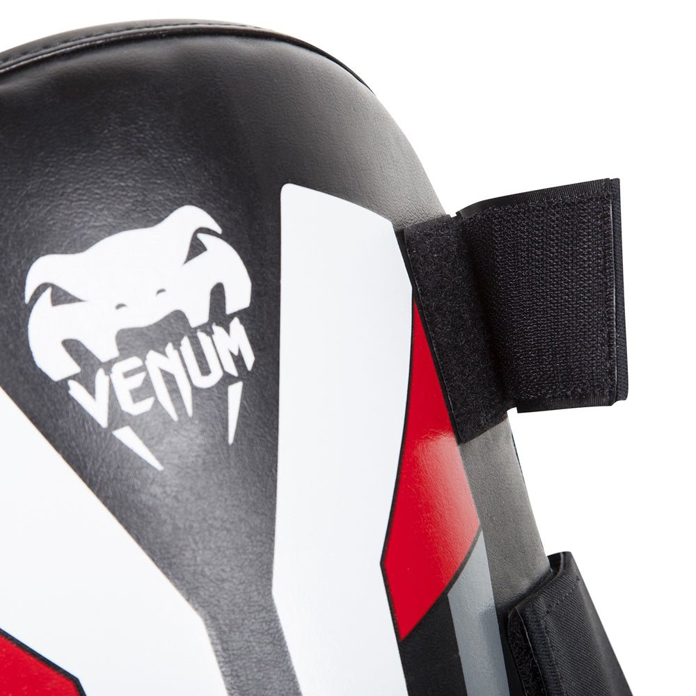 Venum Elite Skintex Leather Leg Protectors - Black/Ice/Red - Forza Sports
