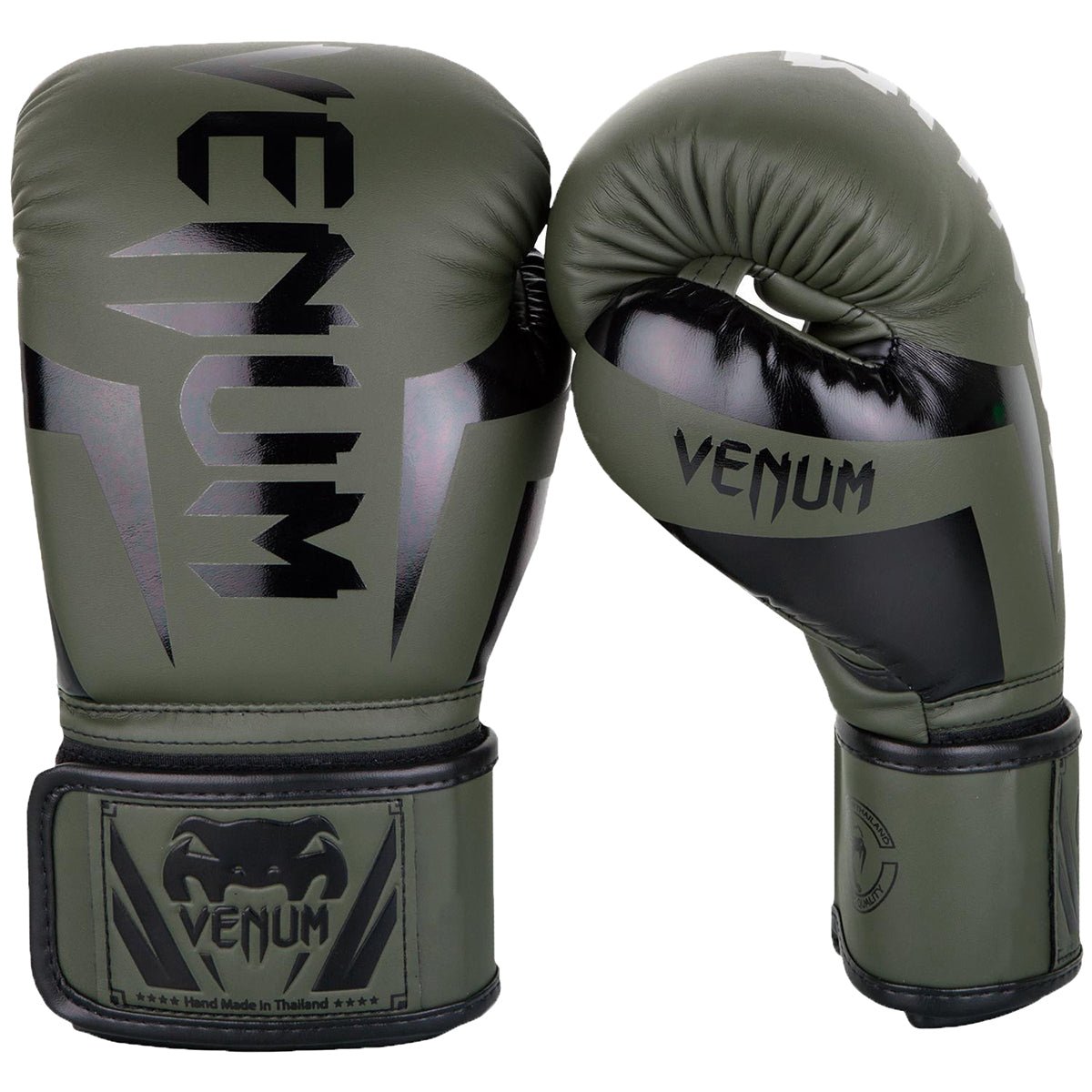 Venum Elite Skintex Leather Hook and Loop Training Boxing Gloves - Khaki/Black - Forza Sports