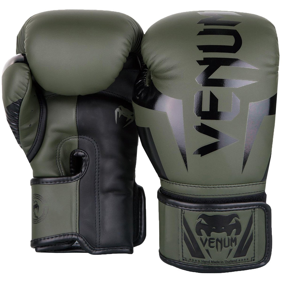 Venum Elite Skintex Leather Hook and Loop Training Boxing Gloves - Khaki/Black - Forza Sports
