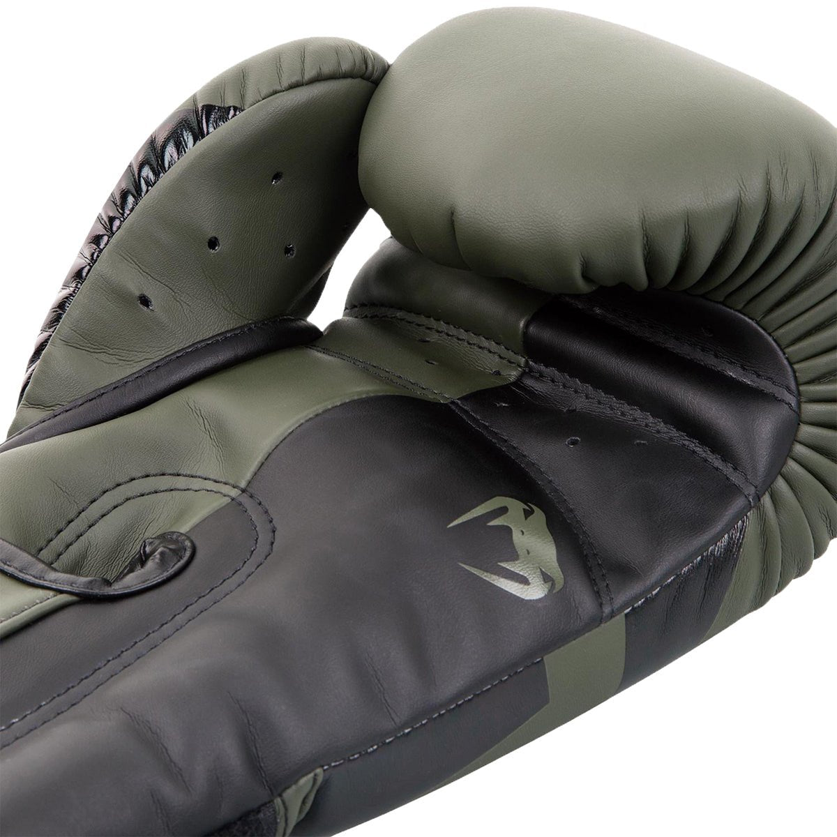 Venum Elite Skintex Leather Hook and Loop Training Boxing Gloves - Khaki/Black - Forza Sports