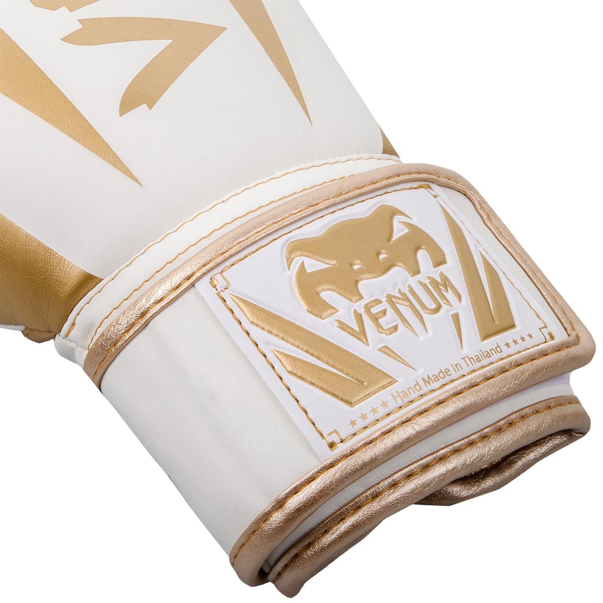 Venum Elite Skintex Leather Hook and Loop Training Boxing Gloves - White/Gold - Forza Sports