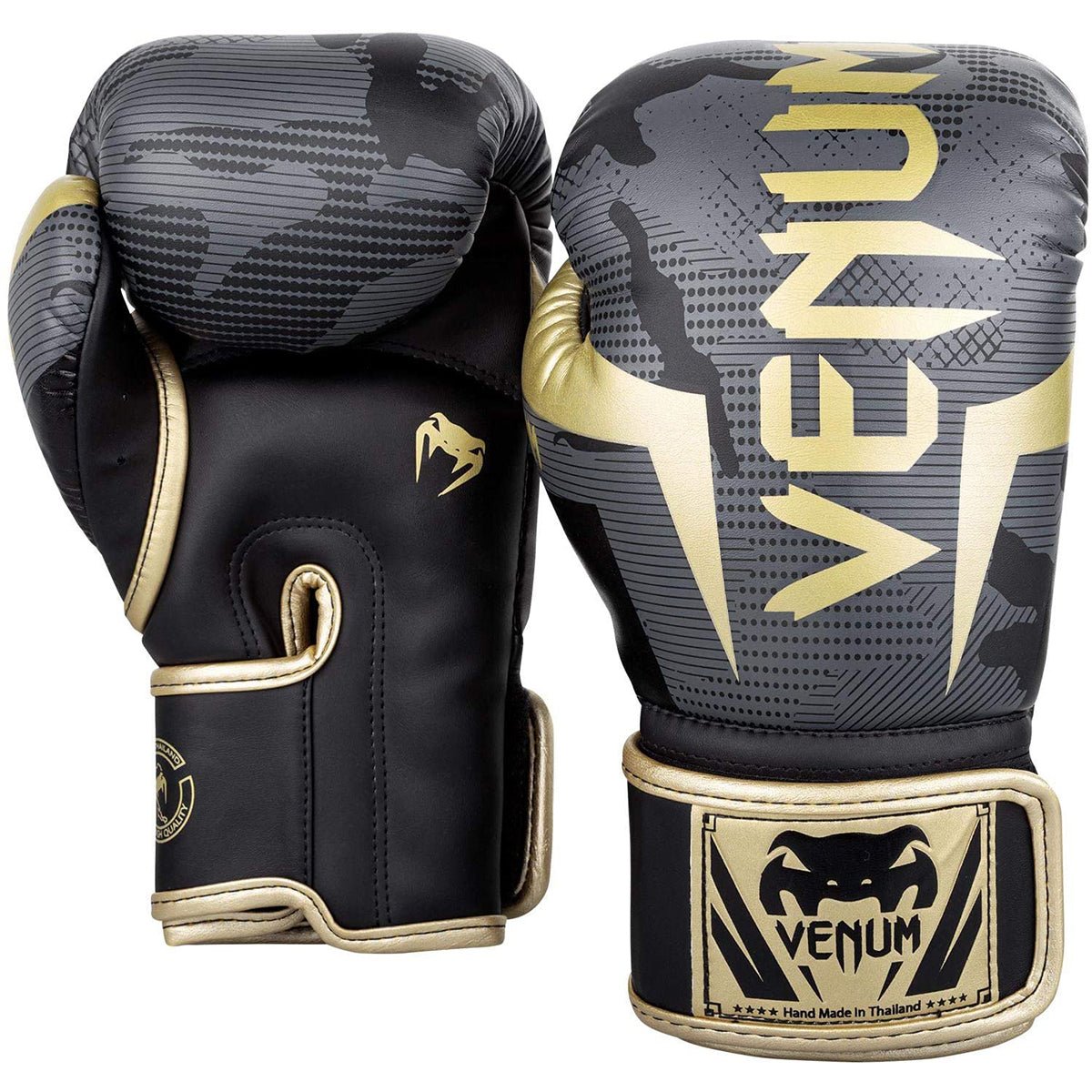 Venum Elite Hook and Loop Training Boxing Gloves - Dark Camo/Gold - Forza Sports