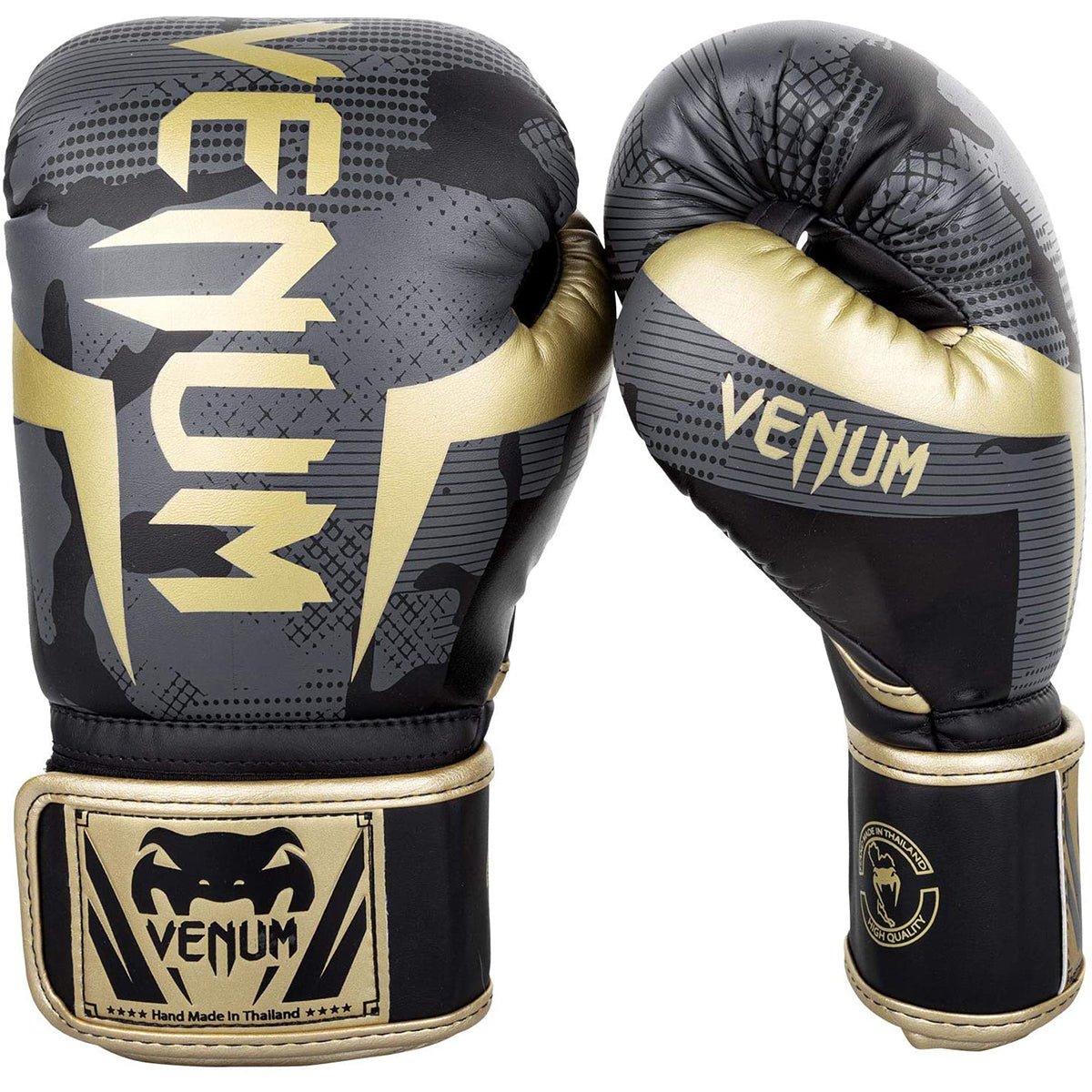 Venum Elite Hook and Loop Training Boxing Gloves - Dark Camo/Gold - Forza Sports