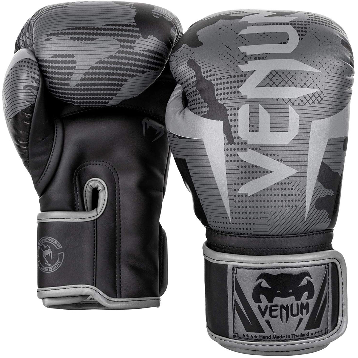 Venum Elite Hook and Loop Boxing Gloves - Black/Dark Camo - Forza Sports