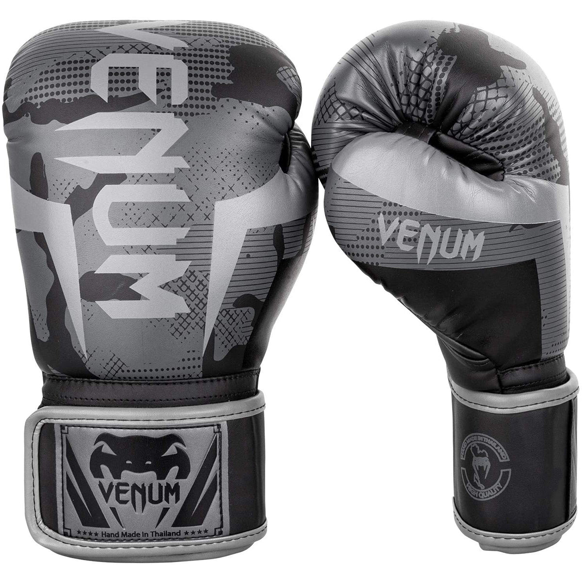 Venum Elite Hook and Loop Boxing Gloves - Black/Dark Camo Venum