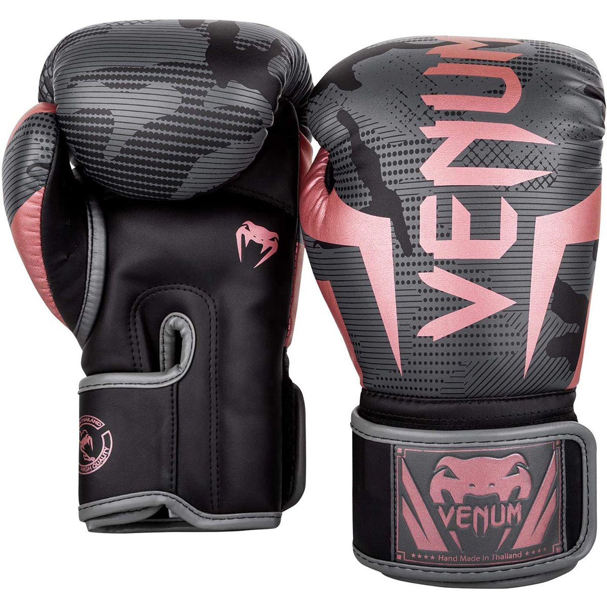 Venum Elite Hook and Loop Boxing Gloves - Black/Pink/Gold - Forza Sports