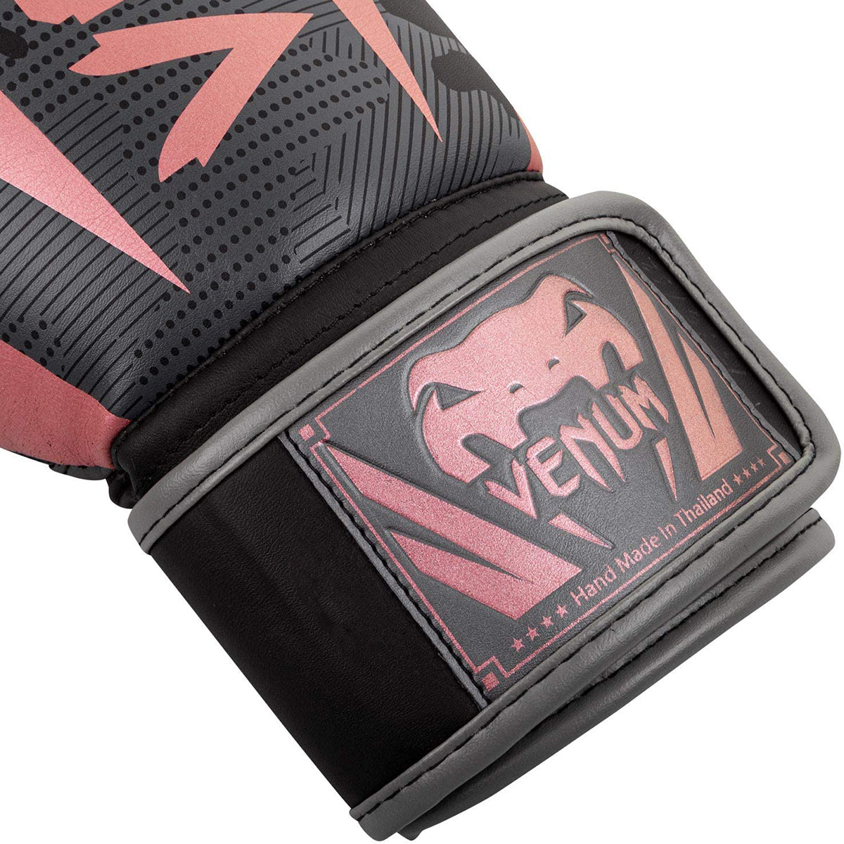 Venum Elite Hook and Loop Boxing Gloves - Black/Pink/Gold Venum