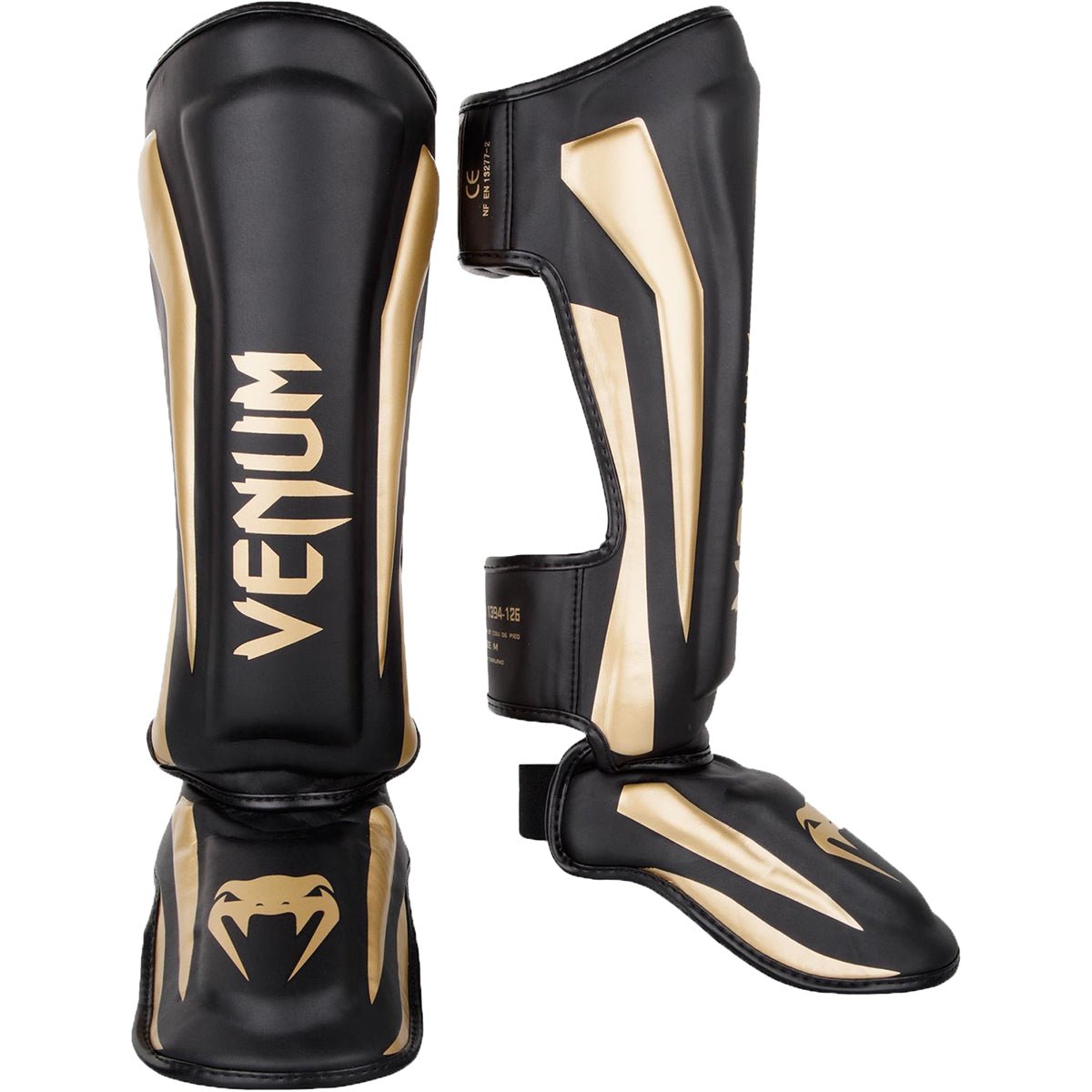 Venum Elite Lightweight Hook and Loop Shin Guards - Black/Gold - Forza Sports