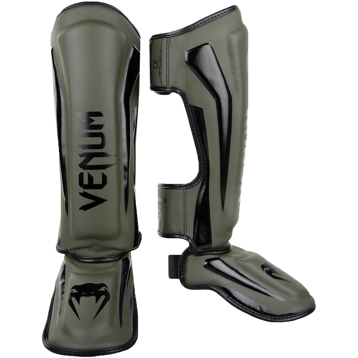 Venum Elite Lightweight Hook and Loop Shin Guards - Khaki/Black - Forza Sports