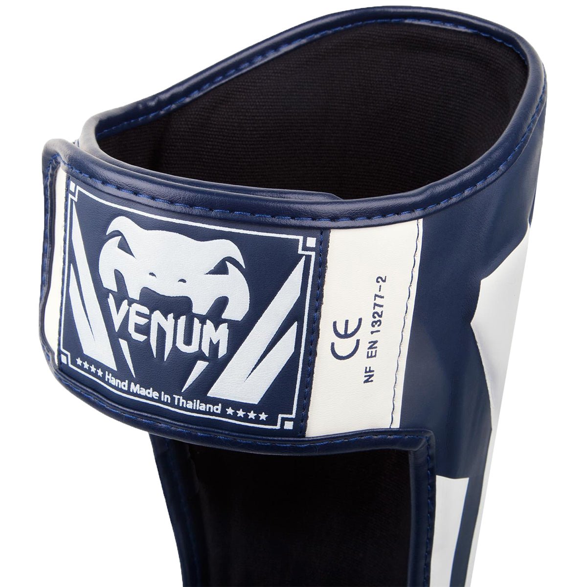 Venum Elite Lightweight Hook and Loop Shin Guards - White/Navy Blue - Forza Sports