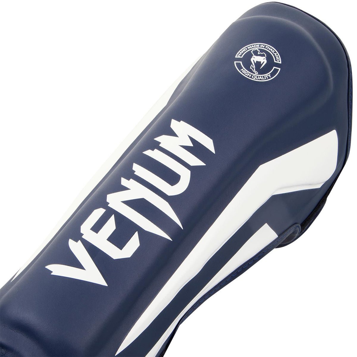 Venum Elite Lightweight Hook and Loop Shin Guards - White/Navy Blue - Forza Sports