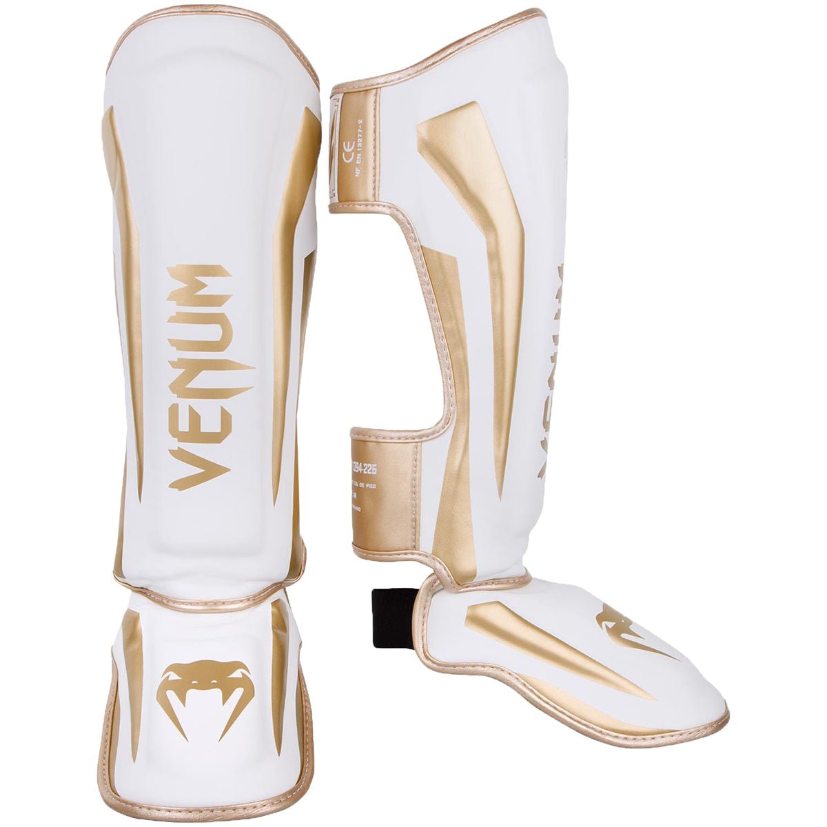 Venum Elite Lightweight Hook and Loop Shin Guards - White/Gold - Forza Sports