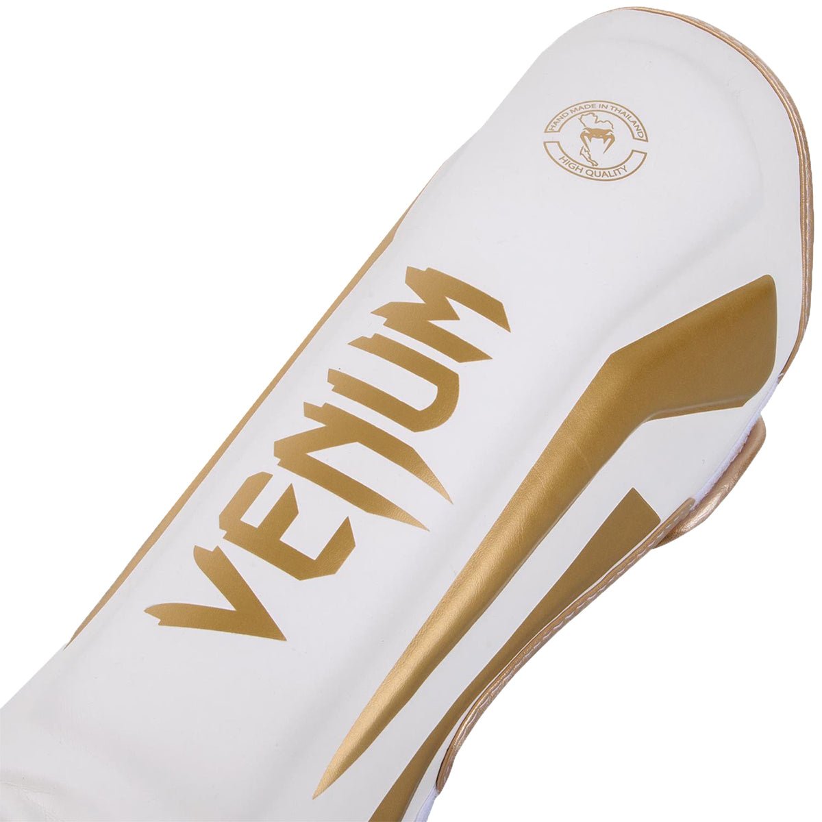 Venum Elite Lightweight Hook and Loop Shin Guards - White/Gold - Forza Sports