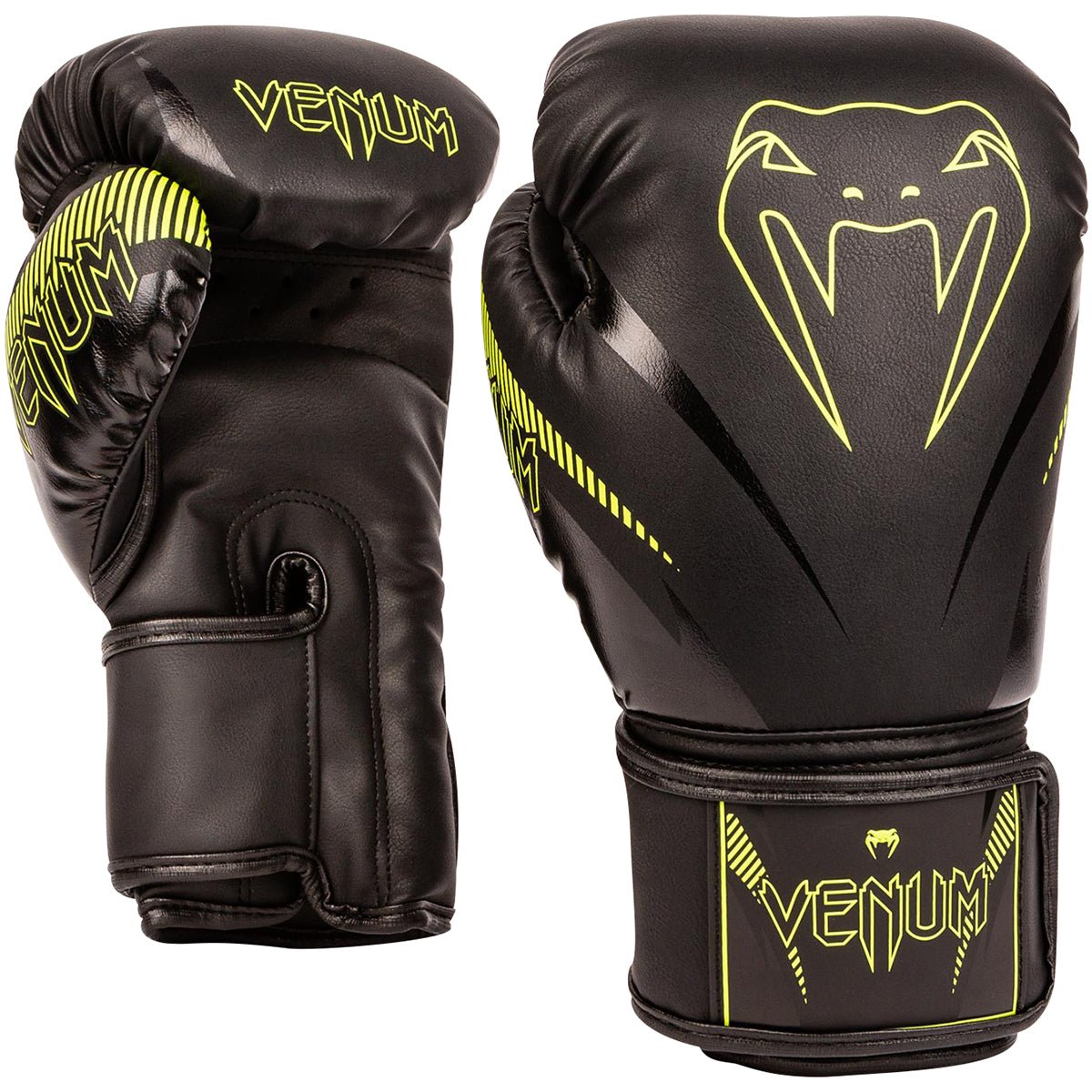 Venum Impact Hook and Loop Boxing Gloves - Black/Neo Yellow - Forza Sports