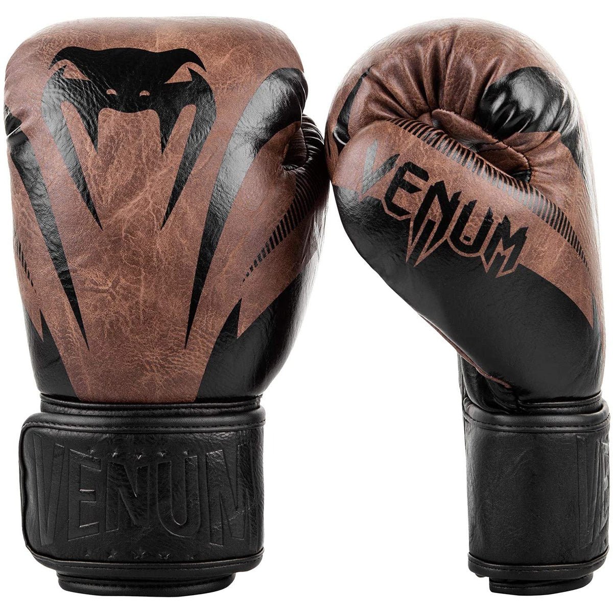 Venum Impact Hook and Loop Boxing Gloves - Black/Brown - Forza Sports