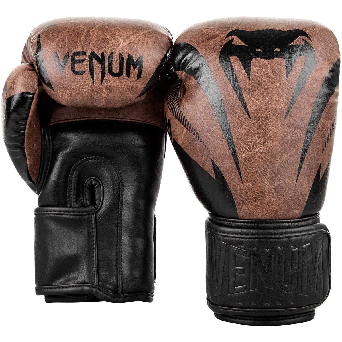 Venum Impact Hook and Loop Boxing Gloves - Black/Brown - Forza Sports