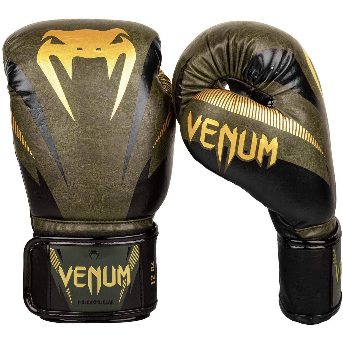 Venum Impact Hook and Loop Boxing Gloves - Khaki/Gold - Forza Sports